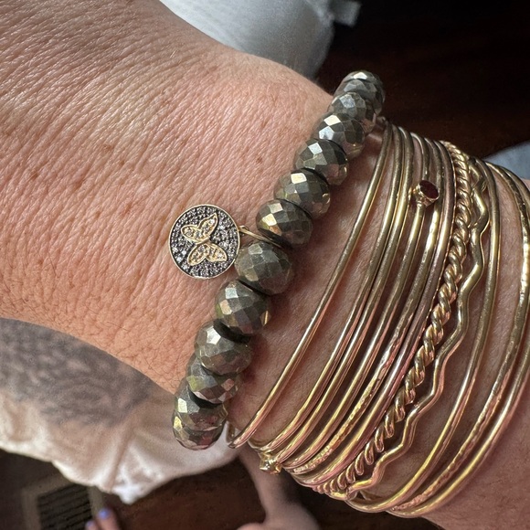 Sydney Evan Jewelry - Sydney Evan Beaded Pyrite and 14k Gold/Diamond Butterfly Charm Bracelet.